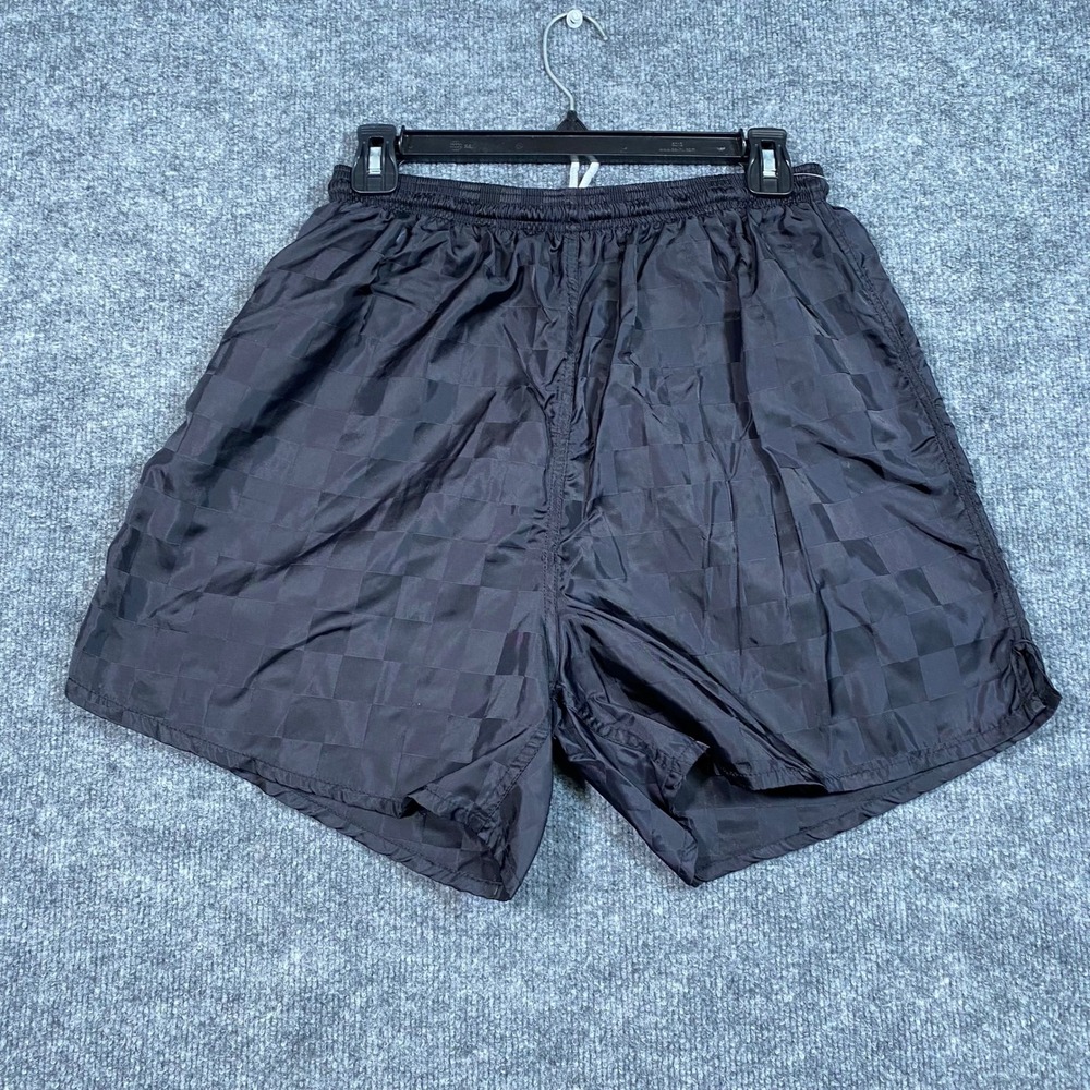 Bravo Mens Soccer Shorts Black Checkered Tonal Nylon Athletic Size Large